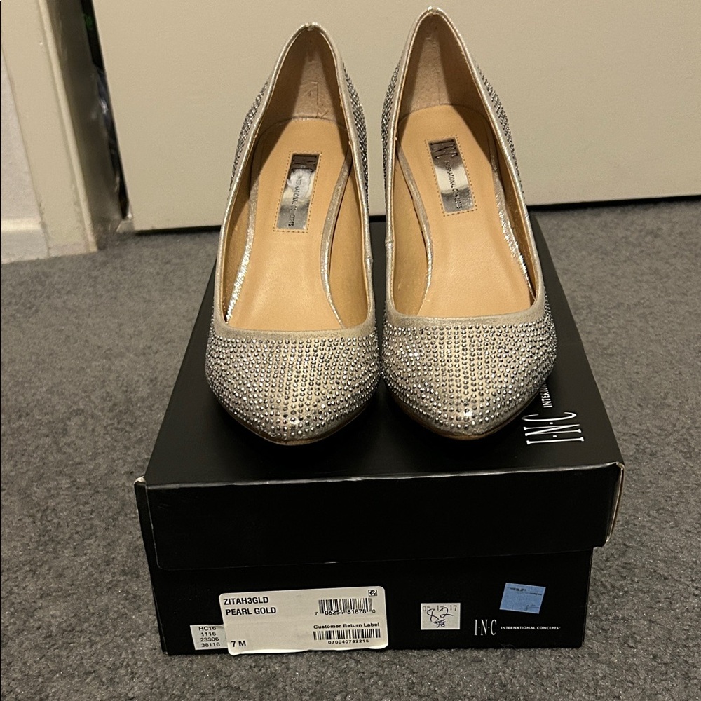 INC International Concepts Women's Glittering Silver Heels